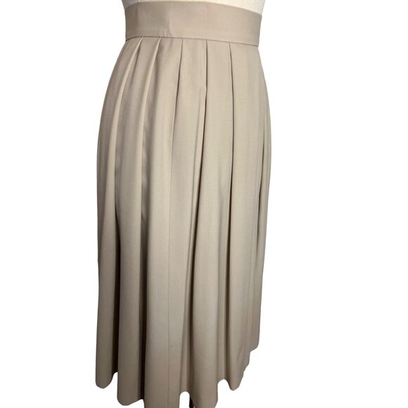 Vintage Jaeger Pure Wool Tan Skirt Midi Pleated Size 8 Y2K Professional - Picture 4 of 11